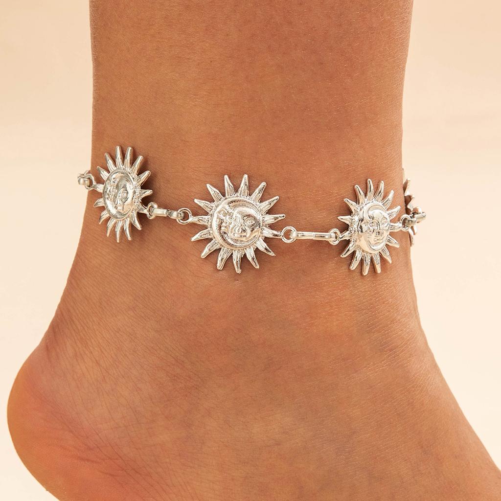 Exaggerated sun round anklet light luxury collarbone chain simple foot decoration