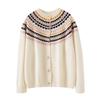 Ethnic Jacquard Round Neck Knit Cardigan - Women's Casual Sweater Top (2025)