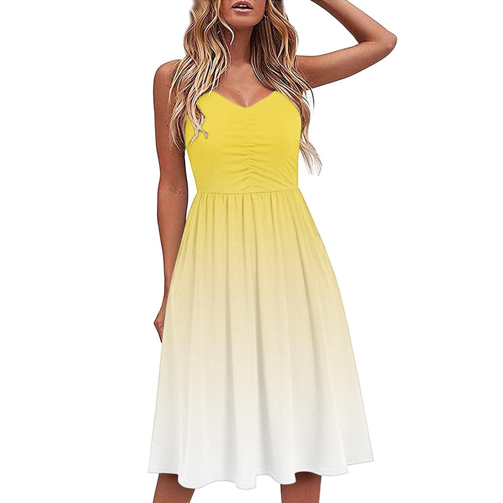 Dresses For Women Casual Summer Spaghetti Strap Tank Sleeveless Beach Dress A Line Dress Loose Sundress