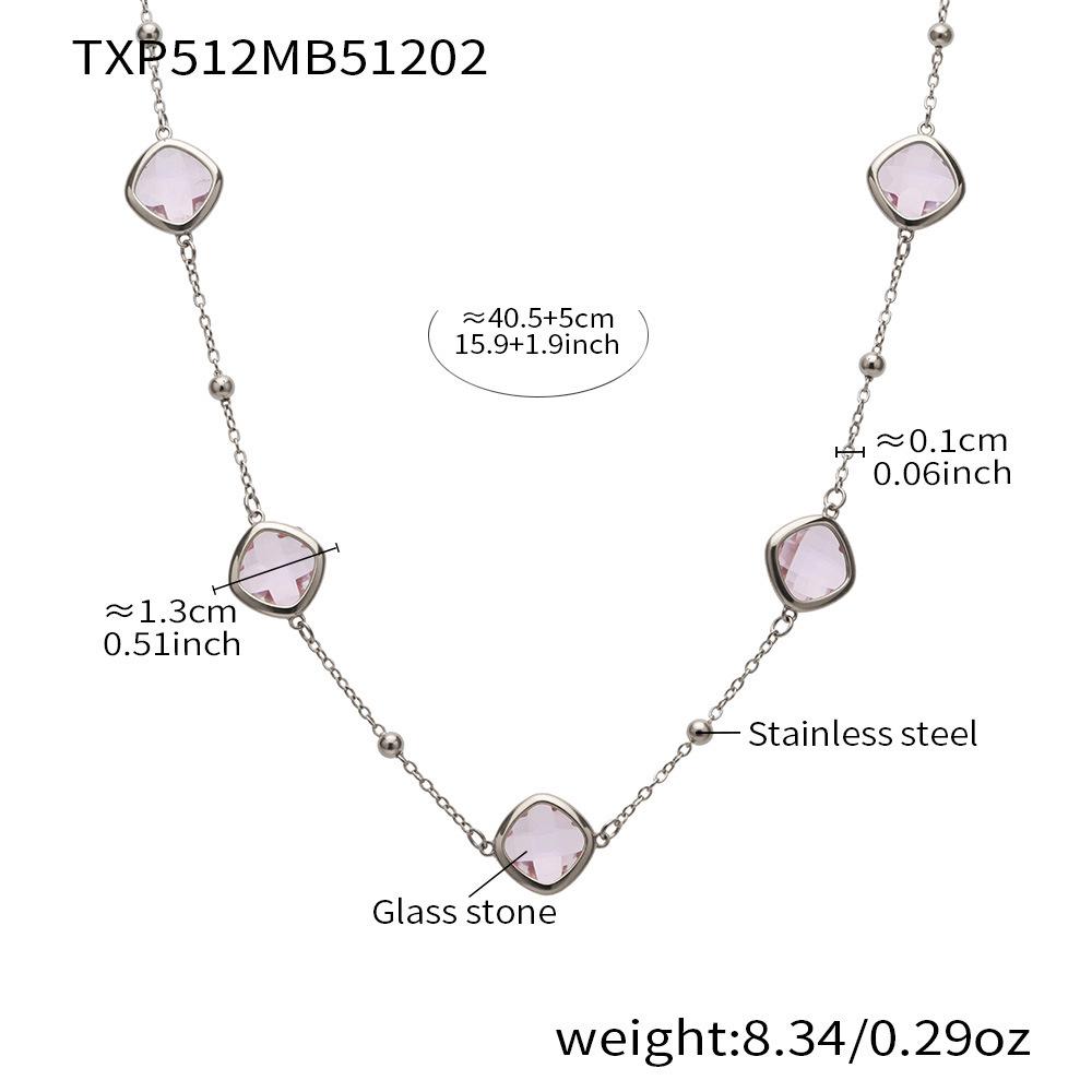 Stylish European & American Stainless Steel Jewelry Set with Square Faceted Glass Stones: Includes Bracelet, Necklace, and Earrings