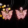 Fashion, new colored glass rhinestone earrings, stud earrings for women, personalized exaggerated butterfly ear jewelry wholesale