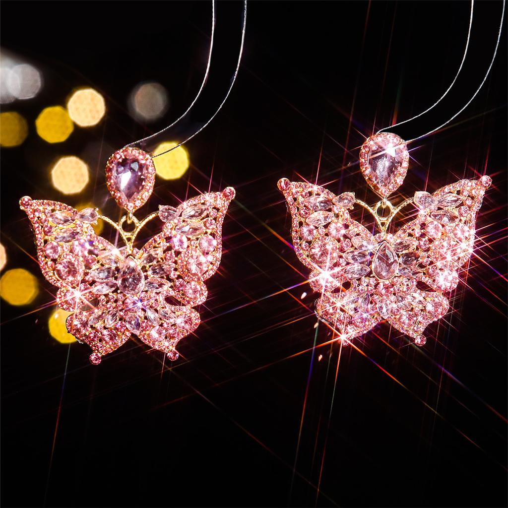 Fashion, new colored glass rhinestone earrings, stud earrings for women, personalized exaggerated butterfly ear jewelry wholesale