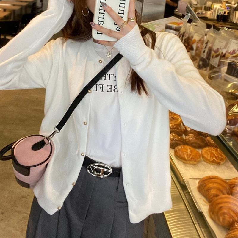 Autumn Fashion Solid O-neck Knitted Cardigan For Women Winter Long Sleeve Casual Cardigans Sweater Coats Ladies Slim Fit Vintage Kniwears Jacket 31063