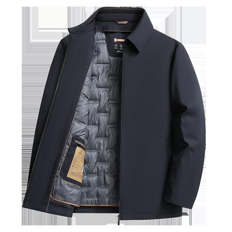 Men's Winter Lightweight White Duck Down Lapel Jacket - Middle-aged Business Luxury Outerwear