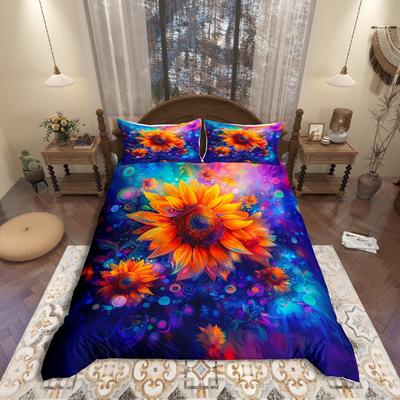 Homewish Orange Sonnenblume Bettbezug-Set Rustikales Blumen-Bettwäsche-Set Aquarell-Blumen-Bettwäsche-Set Für Mädchen Kinder