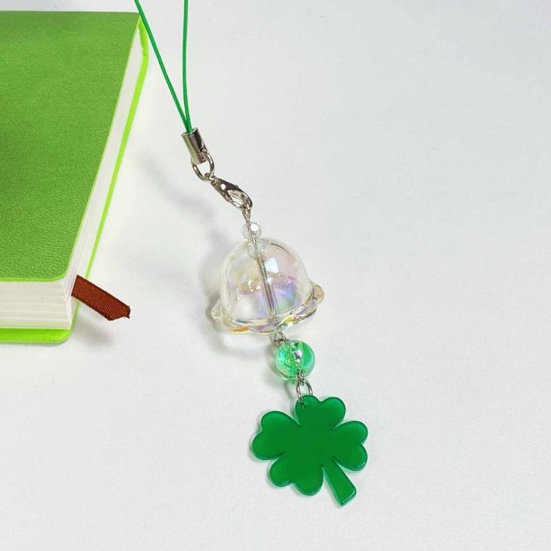 Clear Elegant Color Four Leaf Clovers Phone Charm with Wind Chimes Portable Good Luck Fashion Accessory Daily Use