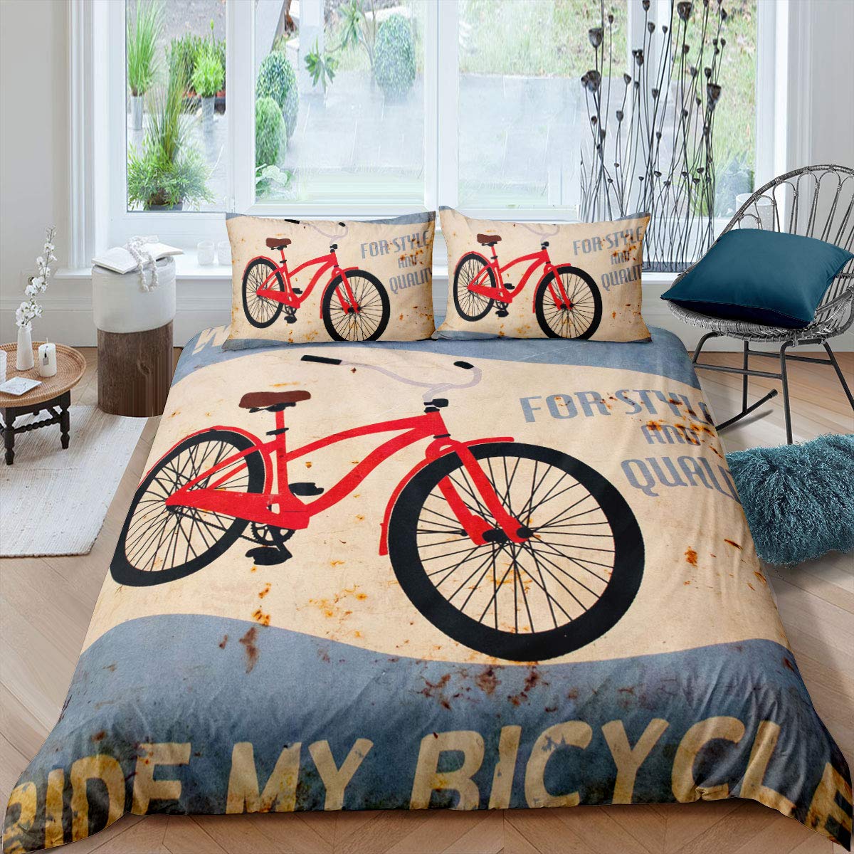 

Розовый пододеяльник с велосипедом для девочек и женщин, двуспальный, полный размер «king size», комплект постельного белья с изображением роз, велосипедный цветочный зеленый листовой чехол EU single(135x200cm)