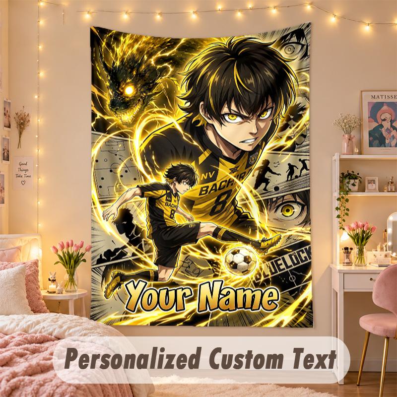 Custom Personalized Tapestry,Blue Lock Print Custom Name Text Wall Art Hanging for Bedroom