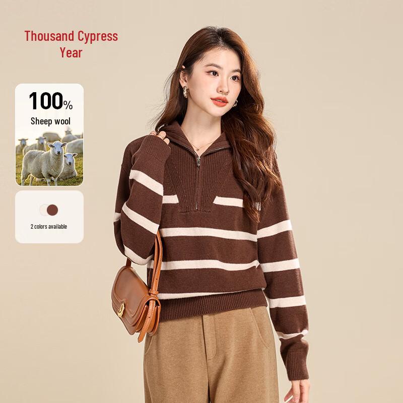 

Women s Pure Wool Striped Quarter-Zip Knit Sweater L