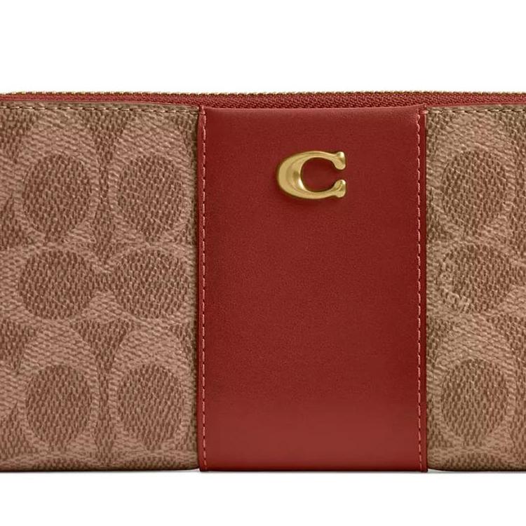 Coach Billetera Esencial con Cremallera y 20 Logos Metálicos en Lona Recubierta y Piel de Ternera Unisex Marrón Latón CS031-B4NQ4