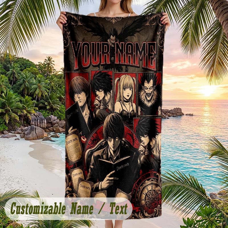 Death Note Beach Towel, Personalized Custom Name Text, Quick Dry Large Absorbent Towel For Beach Pool