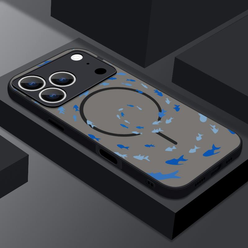 Ocean Fish Whale Print Case For iPhone 17 Pro Max Case iPhone 16 15 14 13 Pro Max 17E Magnetic For Magsafe Thin Ring Hybrid TPU+PC Matte Cover
