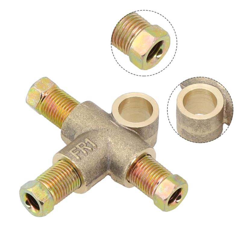 10Mm Brake Pipe Fittings 3 Way Brake T Piece Tee W/ 3 Male Short Nuts Union Metric M10 3/16" Pipe Brake Hoses Accessories Parts