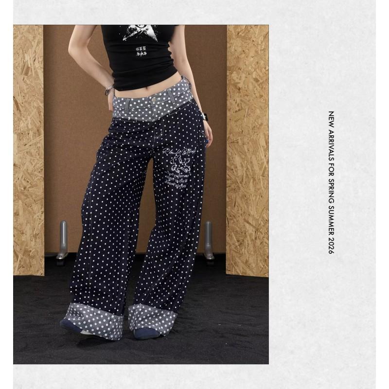 American Style Polka Dot Embroidered Wide Leg Jeans Men Women Casual All-match Long Pants