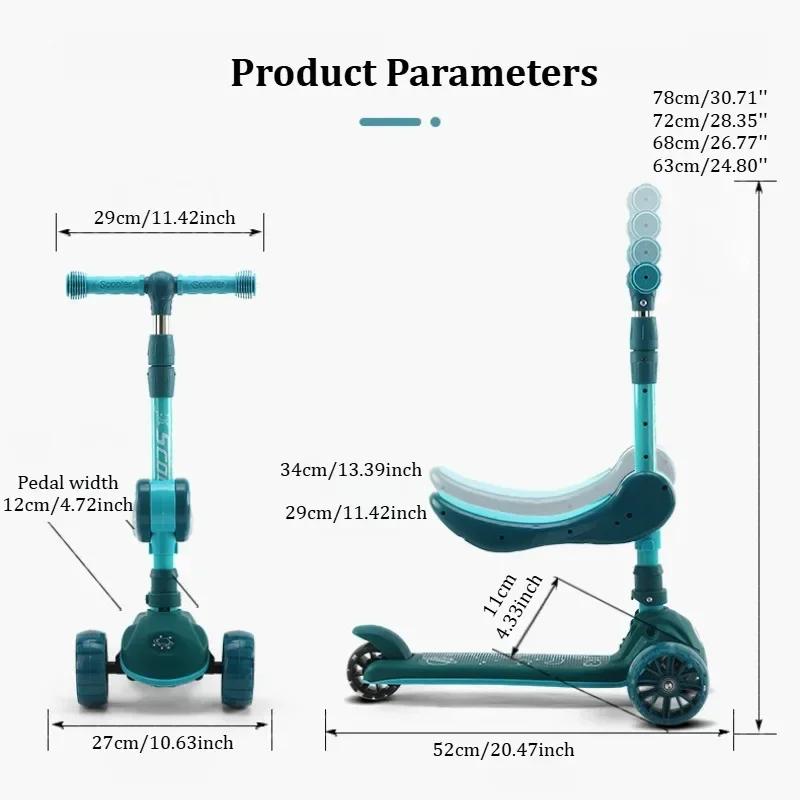 2-in-1 Kids Kick Scooter with LED Lighted Wheels Adjustable Height Wide Deck 3 Wheel Scooter Sit/Stand Child Toddler Outdoor Toy