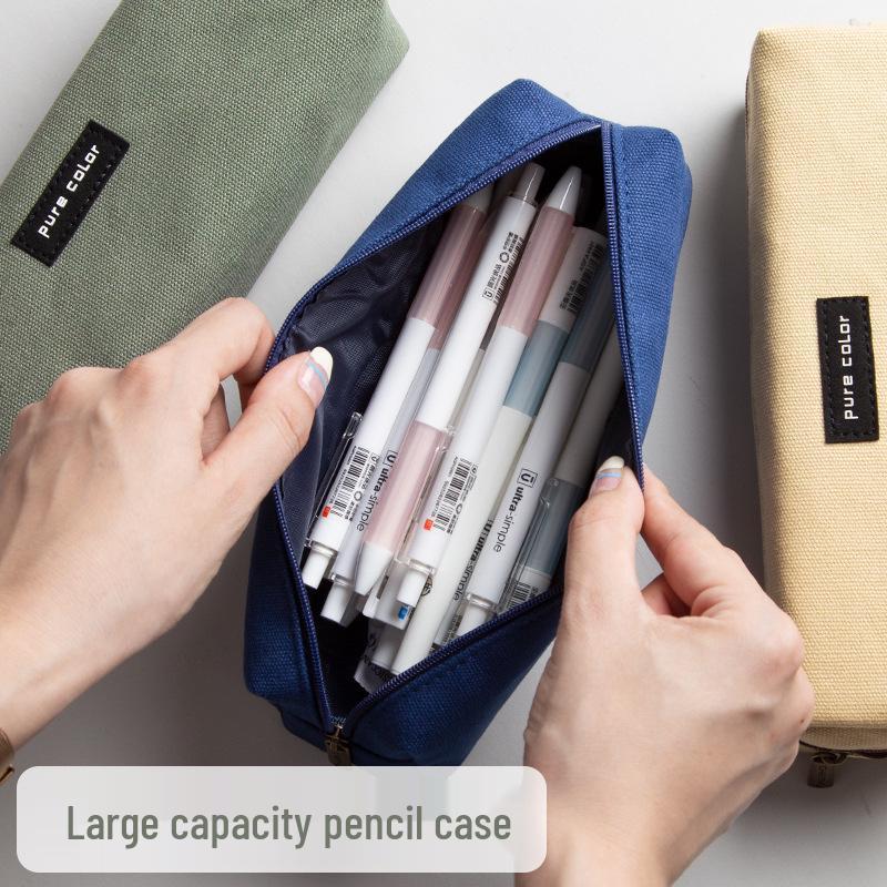 Large Capacity Canvas Pencil Case for Students: Simple, Cute Stationery Box for Boys and Girls