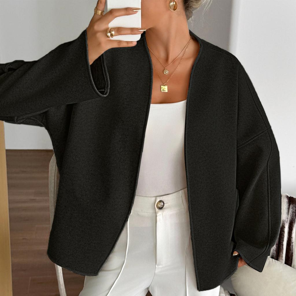 Women's Casual And Fashion V-Neck Strapped Long Sleeve Solid Color Coat