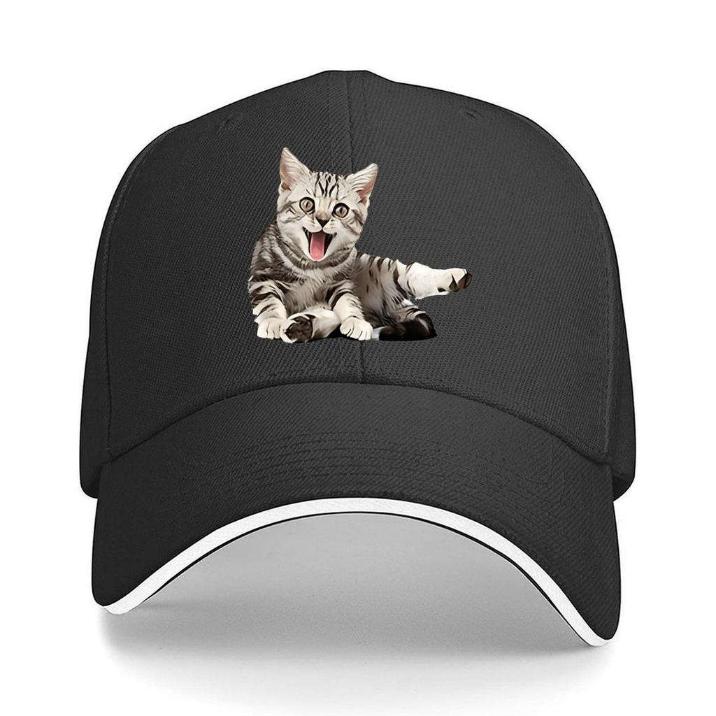 Breathable Baseball Cap with Cute Kitten Print Adjustable Casual Sun Hat for Everyday Outdoor W Sandwich Baseball Cap