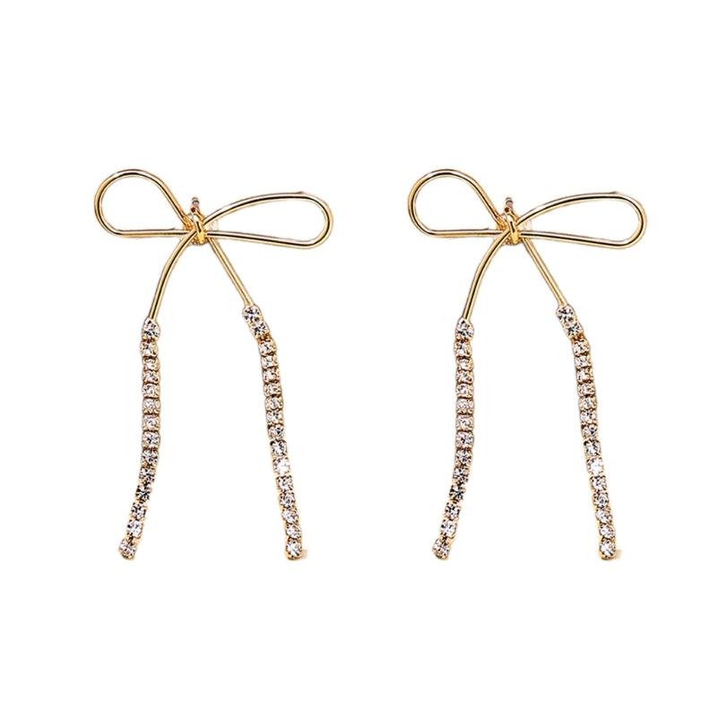 Sparkling Diamond Bowknot Dangle Earrings Sophisticated Diamond Bowknot Earrings Fashionable Ear Hooks Jewelry for Women