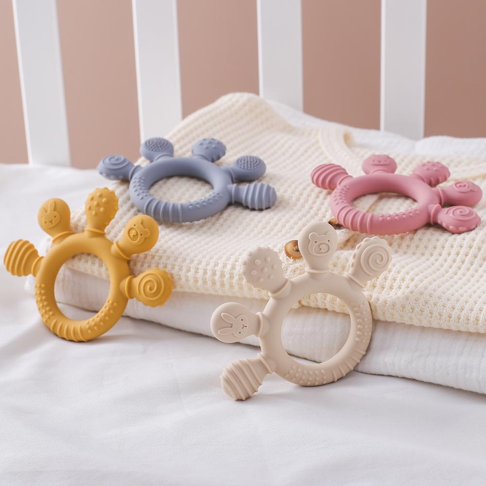 1pc Silicone Teether,Teething Ring Sensory Toys for Toddlers,Baby 0-12 Toys,Silicone Soothing Toys Pacifier Chain Teether Set