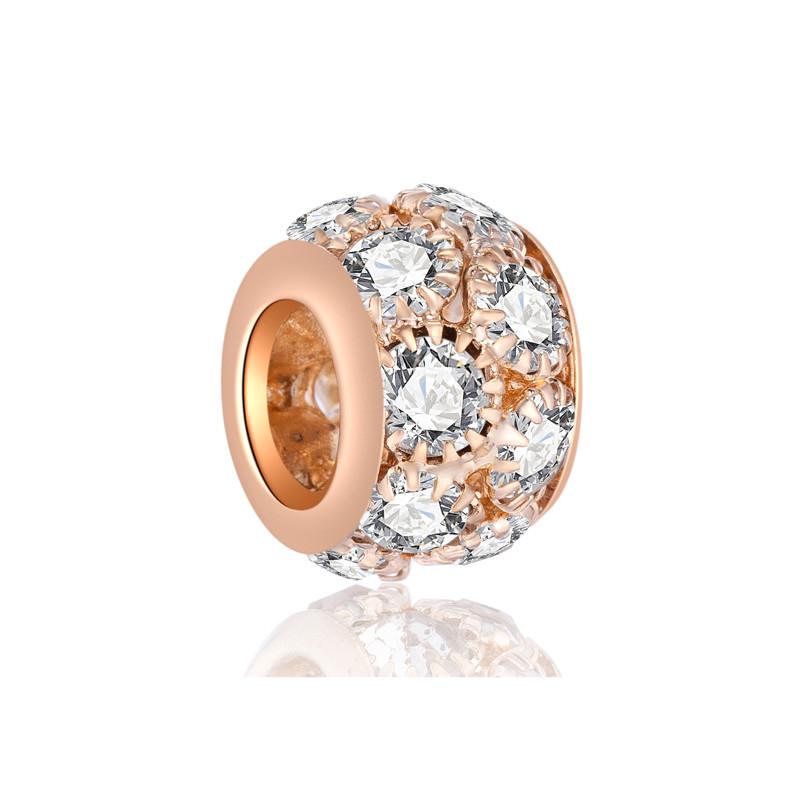 Fashion Rose Gold Plated Crystal Love Heart Flower Charms Bead Fit Original Bracelet Charm Pendants for DIY Jewelry Making