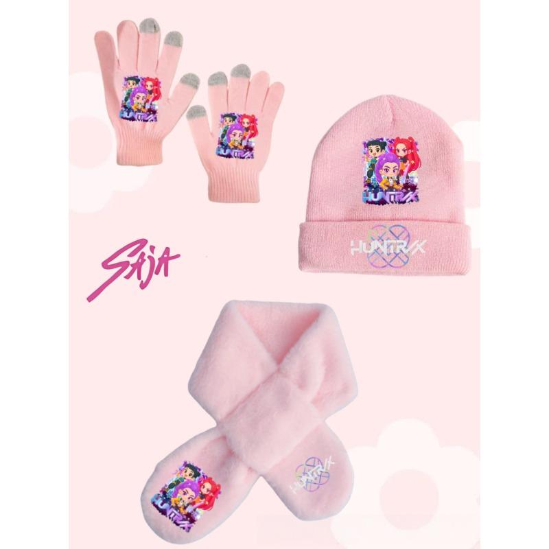 Witch Hunt Girl Winter Warm Knitted Hat Scarf Glove 3-Piece Set Anime Cartoon Children Cute