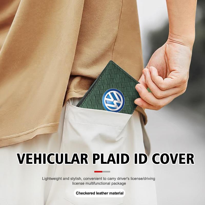 W138Suede Car ID Cover Vehicular Plaid Card Protector Wallet For Volkswagen VW Polo Jetta Sagitar Magotan Passat B5 B6 B7 CC Tiguan