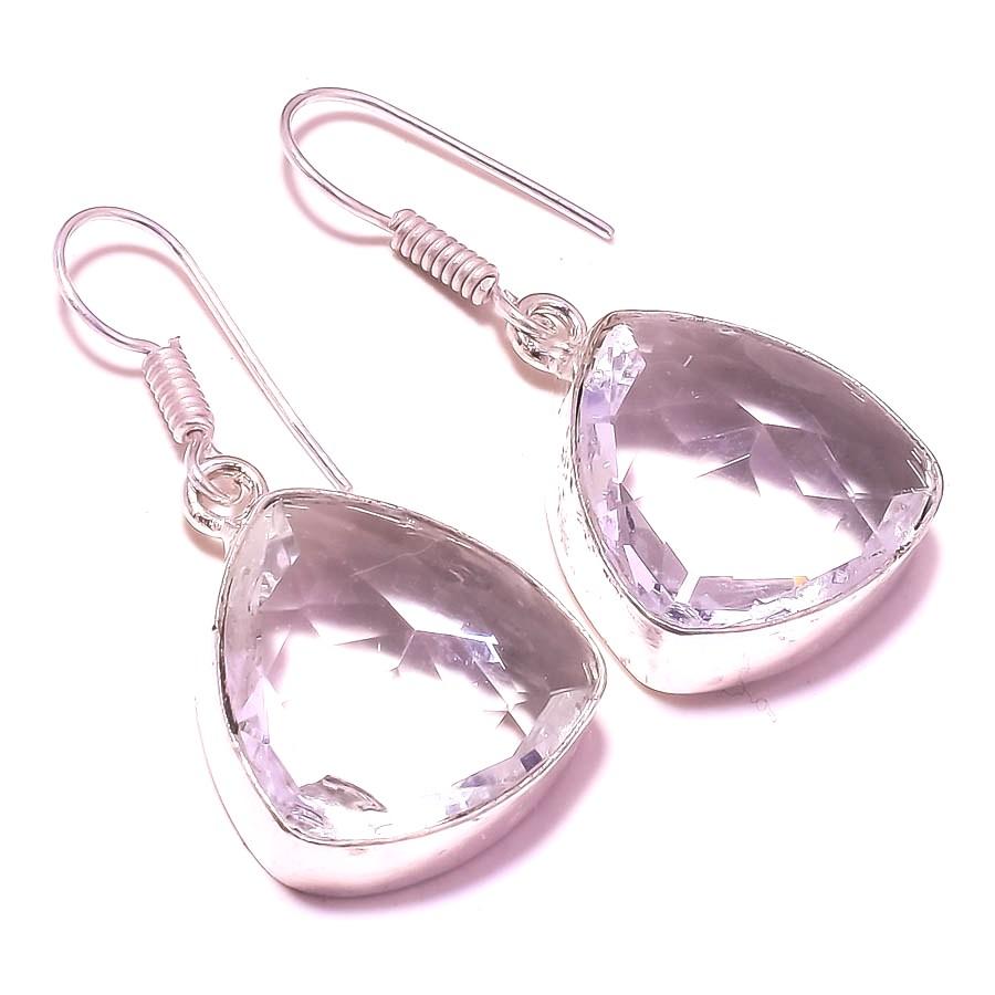 

White Topaz Gemstone Handmade Ethnic Drop Dangle Jewelry Earrings 1.90 A8z79