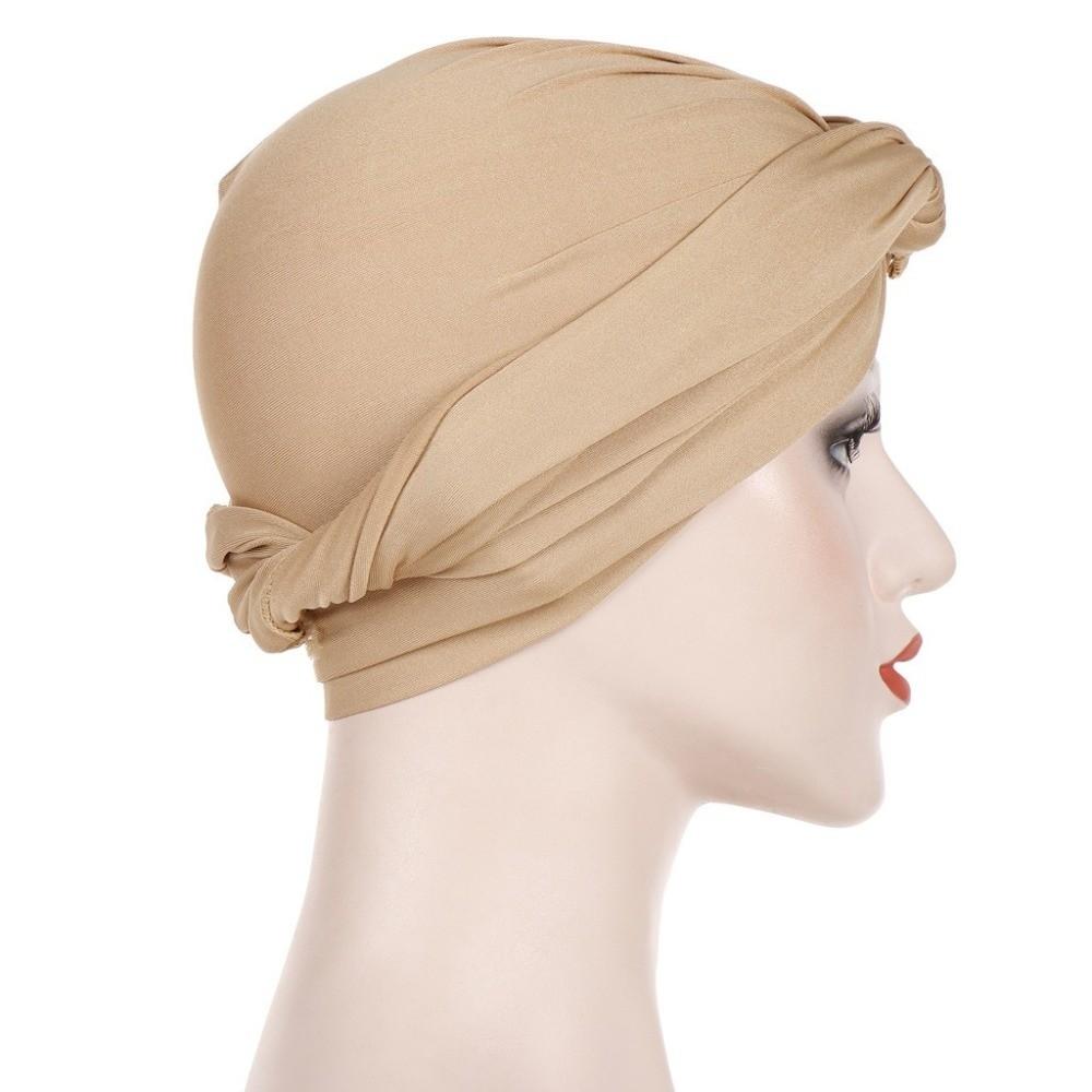 Fashion Vintage Hijab Caps Elastic Soft Polyester Twist Knot Turban Hat Breathable Wrap Style Cancer Chemo Hat Hair Loss