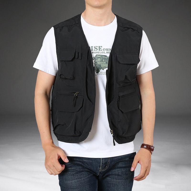 Men's Quick-Drying Multi-Pocket Vest for Outdoor, Plus Size, V-Neck, Perfect for Spring, Autumn, and Fishing