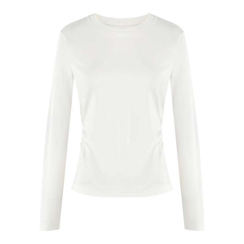 Qiusbiyiren Basic Round Neck Ruched Long-Sleeve T-Shirt S
