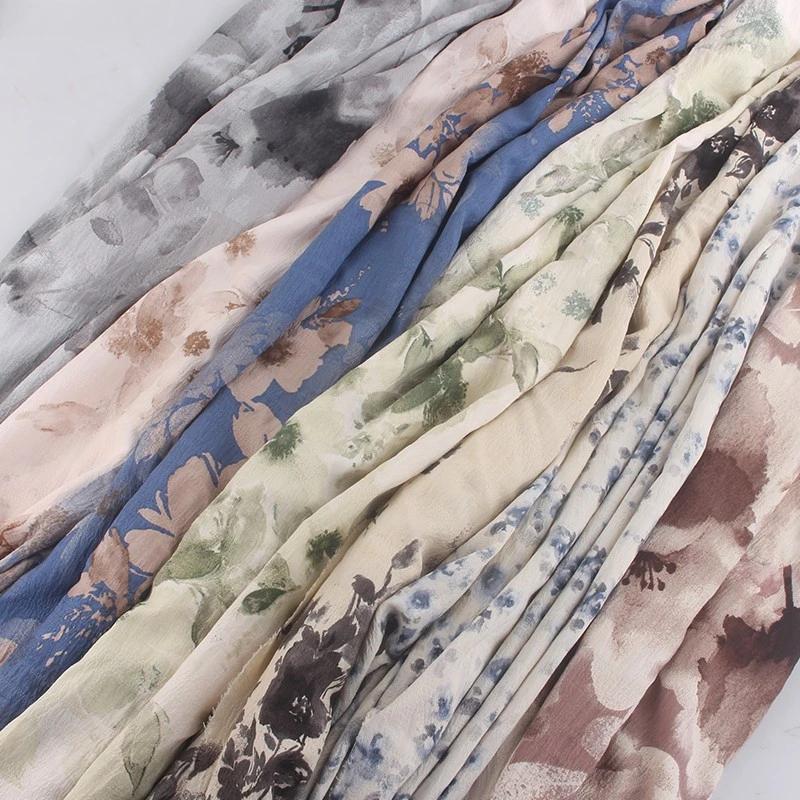 New Ink Print Floral Dress Fabric French Loose Halter Slimming Chinese Style Bubble Skirt Fabric Sewing for Clothes Dresses