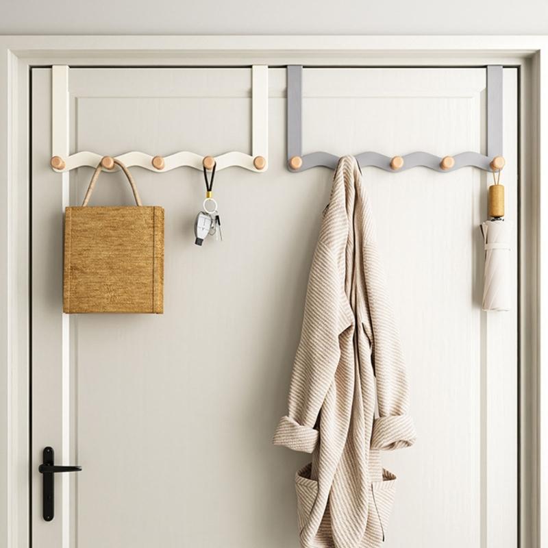 Over Door Hooks With Wooden Shelf For Jackets Hats Carbon Steel Clothes Rack Hanging Solution For Home Office