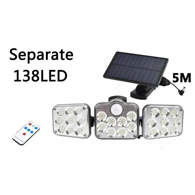 138 / 198LED Solar Lights Outdoor Motion Sensor  Human Induction  Adjustable  Head  IP65 Waterproof Solar Power Wall Lamp