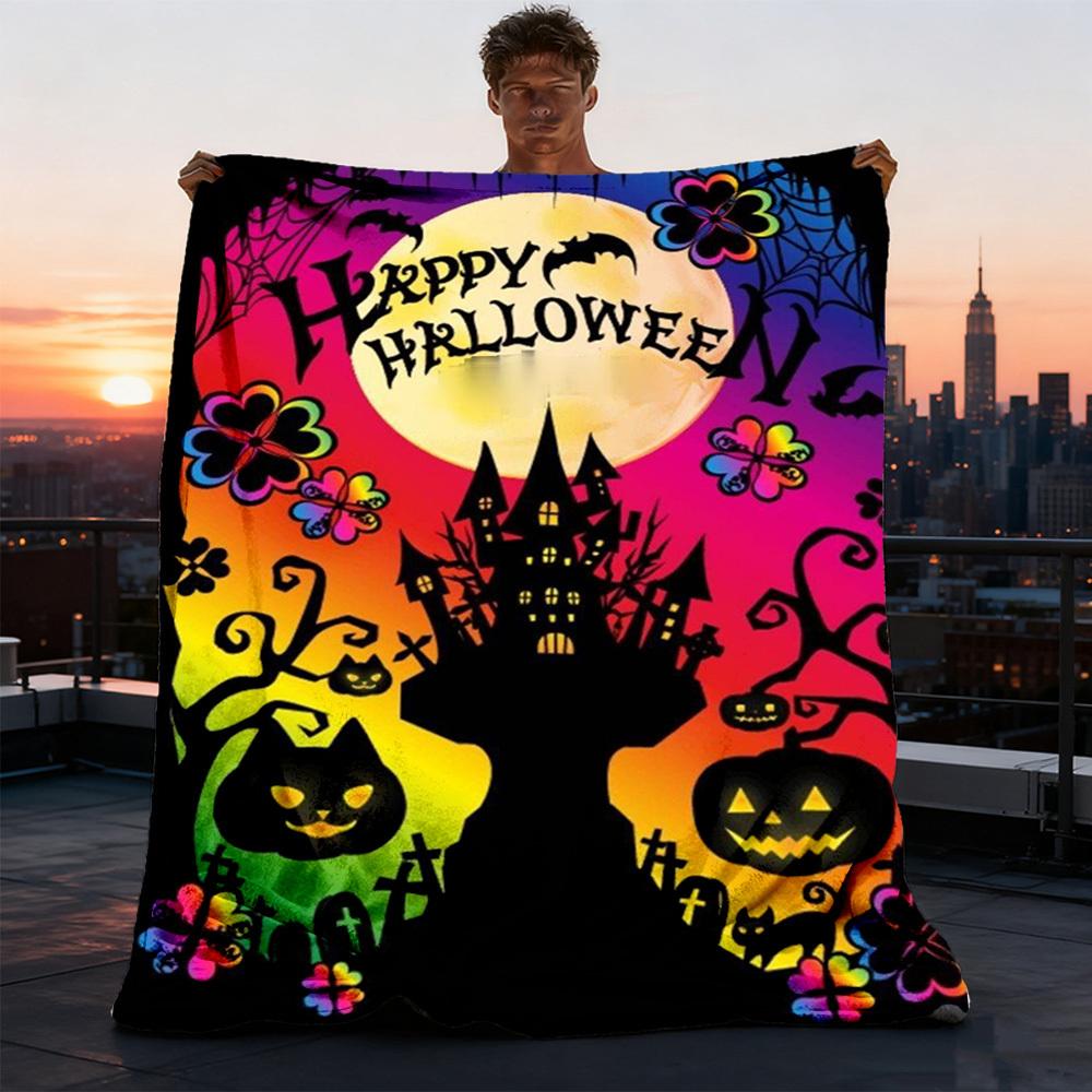 1pc Halloween Decorations Throw Blanket Polyester Fiber, Lightweight Flannel, Soft & Warm, All Season Use for Outdoor, Camping Digital Print