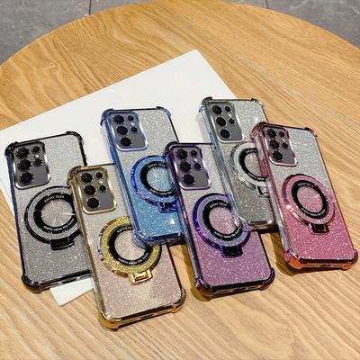 Przezroczyste Platerowanie Odporne na Wstrząsy Magnetyczny Pierścień Etui na Telefon Dla OPPO A40M A40 A60 A80 A3X A3 Pro 5G Realme 13 Pro Plus Brokatowe Miękkie Etui