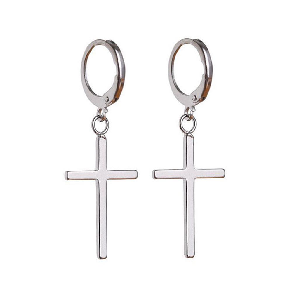 Geometric Hoop Drop Earrings Crucifix Hinged Piercing Huggie Long Dangle Earrin 1