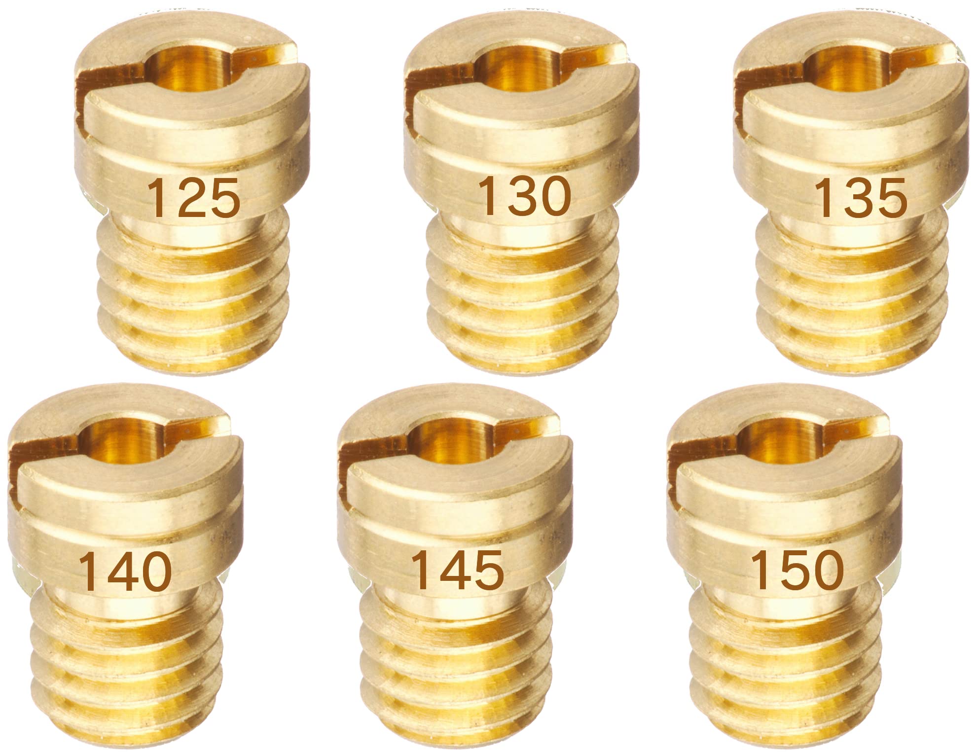 

Главный жиклер Jetsetmoto KEIHIN Круглый Размер (6X8) #125#130#135#140#145#150 (6шт) NSR50 NSR250 CB400 6 Увеличенный 6pcs-#125-#150 жёлтый