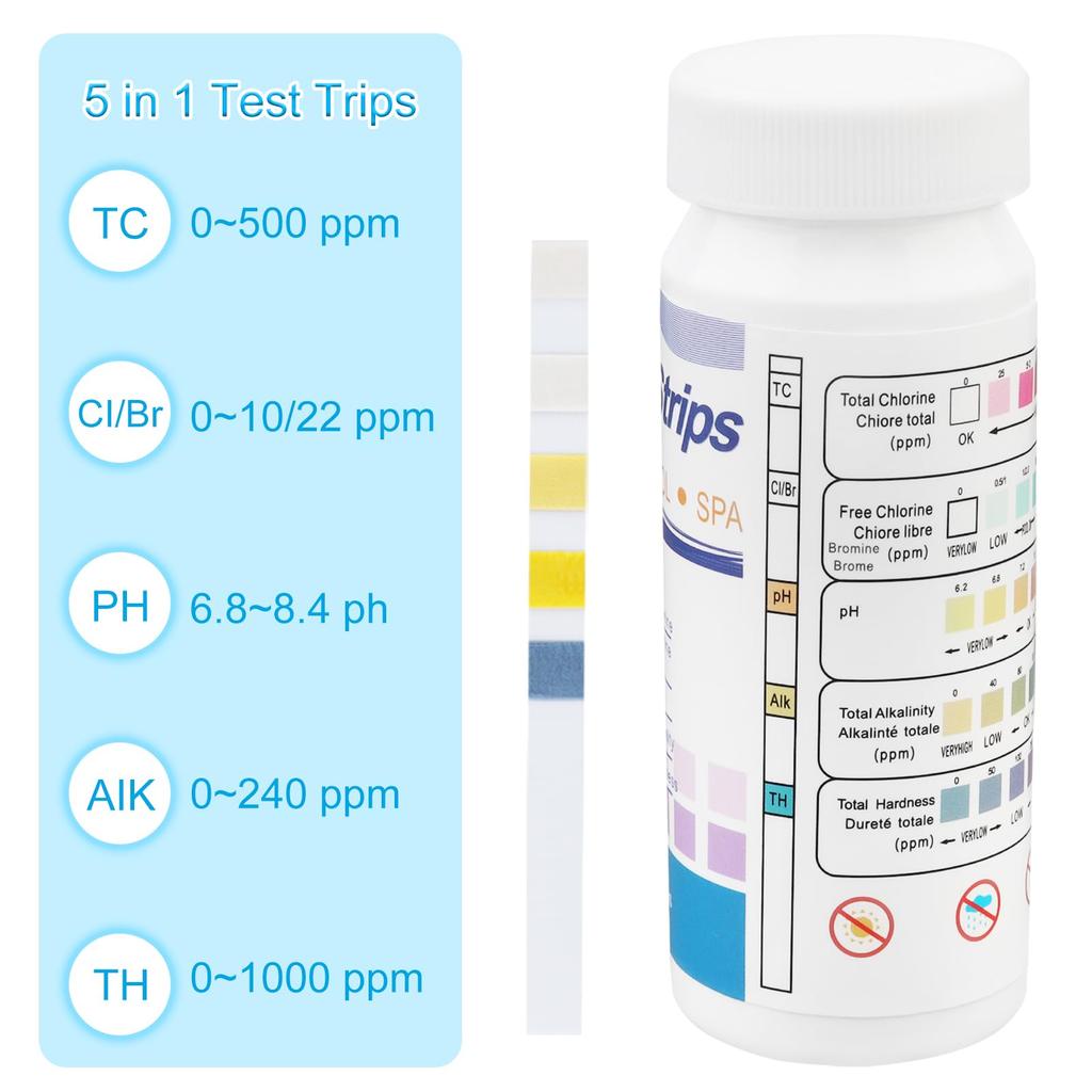 Smgda Water Quality Test Kit with pH Test Papers for Hot and Aquariums Measures Total Free Total Total and pH Values Test 5-in-1 Pools, Spas, Springs,