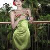2024 sommer Französisch Vintage Grün Kleider Frauen Bestickt Blume Urlaub Stil Meer Satin Halter Kleider
