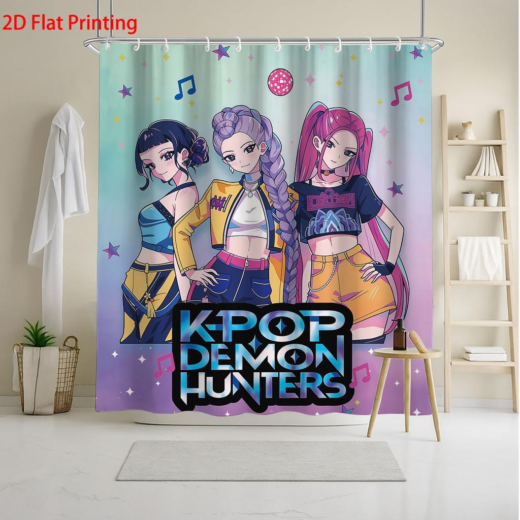 1 Stück K-Pop Dämonenjäger Bedruckter Wasserdichter Duschvorhang Sichtschutz Hängevorhang Mit 12 Haken Mehrere Größen Maschinenwaschbar