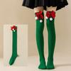 Women with Bow Accent for Women Girls Christmas Socks Knee-High Over-the-Knee Elegant Red & Green Striped Long Socks