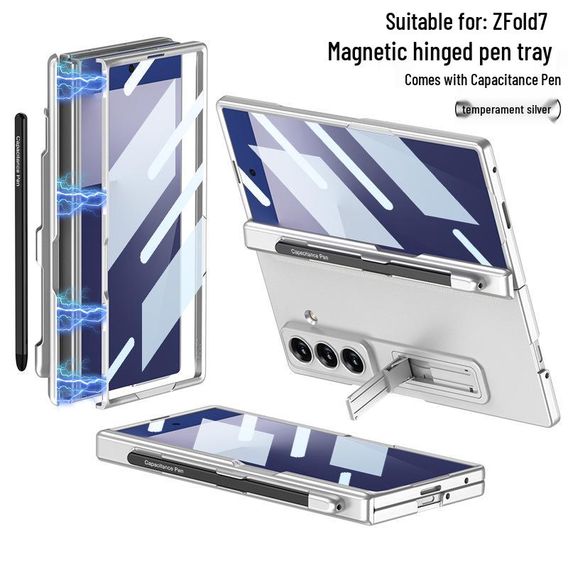 Samsung Z Fold7 Magnetic Solid Color Flip Case with Pen Slot and Stand