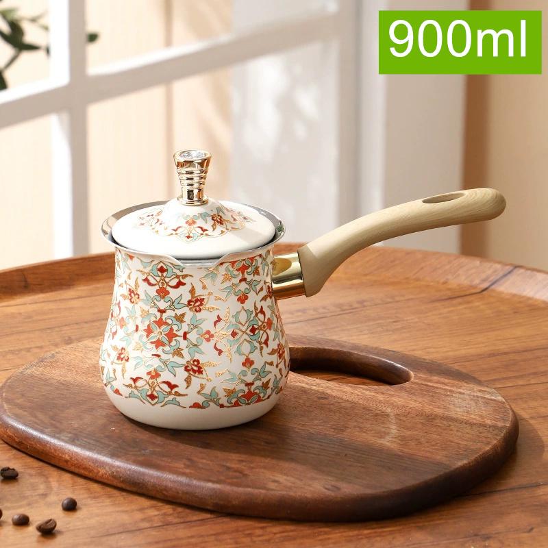 Stainless Steel Coffee Pot with Lid Chocolate Butter Milk Cup Coffee Tea Melting Jug Moka Pot for Office Home Kitchen