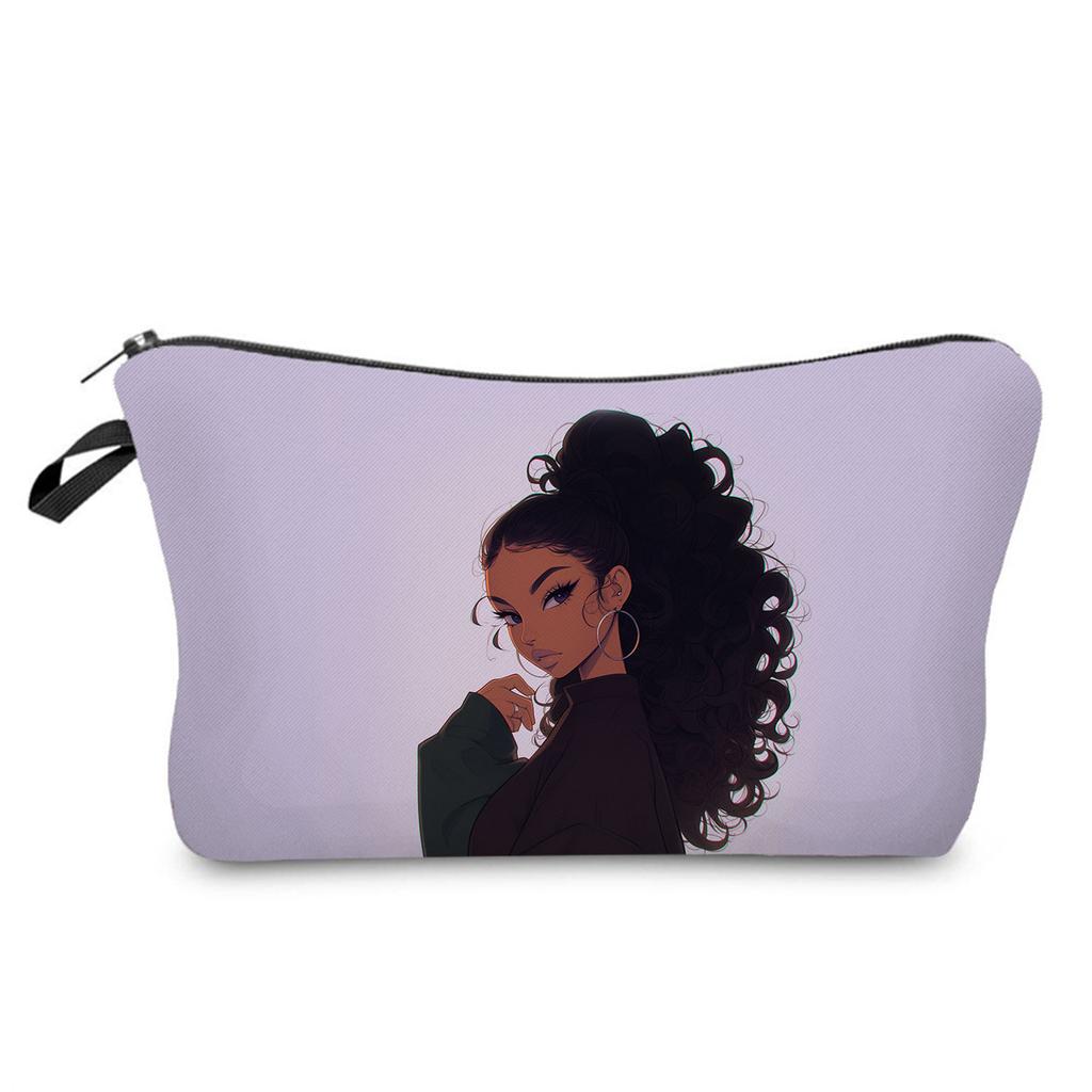 Women Black girl Print Cosmetic Bag Toiletries Organize Travel Storage Case 6846