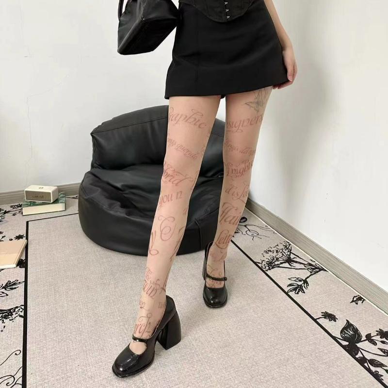 Sexy kvinner engelsk trykt strømper mørk punk sommerfugl hudfarge tatovering jumpsuit strømpebukser cosplay blonder fest fiskenett strømpebukser