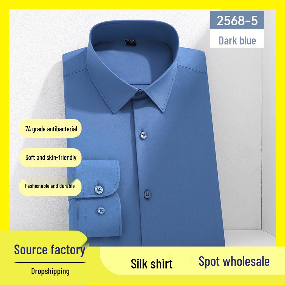 

Men s 7A Antibacterial Mulberry Silk Long Sleeve Non-Iron Business Shirt 43 [Men]