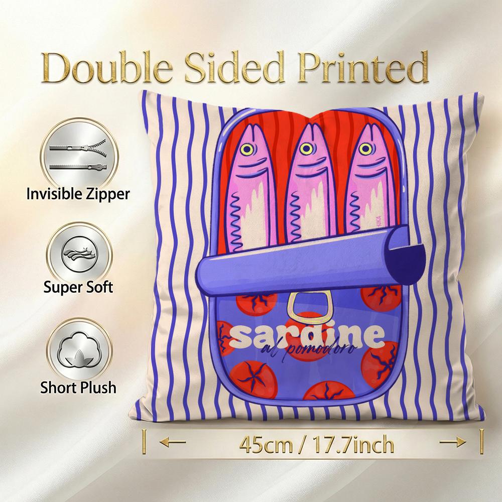 Cartoon Sardine Can Cute Cushion Cover Cushion Cover Set 4Pcs 50X50 45X45 40X40 Pillowcase Decorative Sofa Home Decor