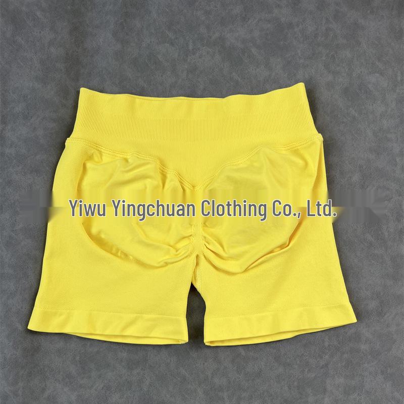 Pantalones Cortos de Yoga DF: 50 Colores, Cintura Original Fruncida de Tres Secciones, Levanta Glúteos, Tiro Bajo, Pantalones de Fitness sin Costuras de Tres Puntos