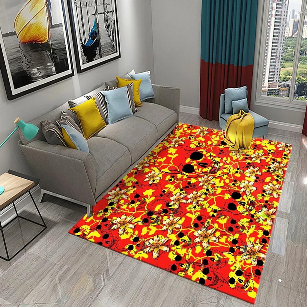 Flower Skull Carpet Skeleton Skull Bone Design Living Room Bedroom And Kitchen Bathroom Non-Slip Decor
